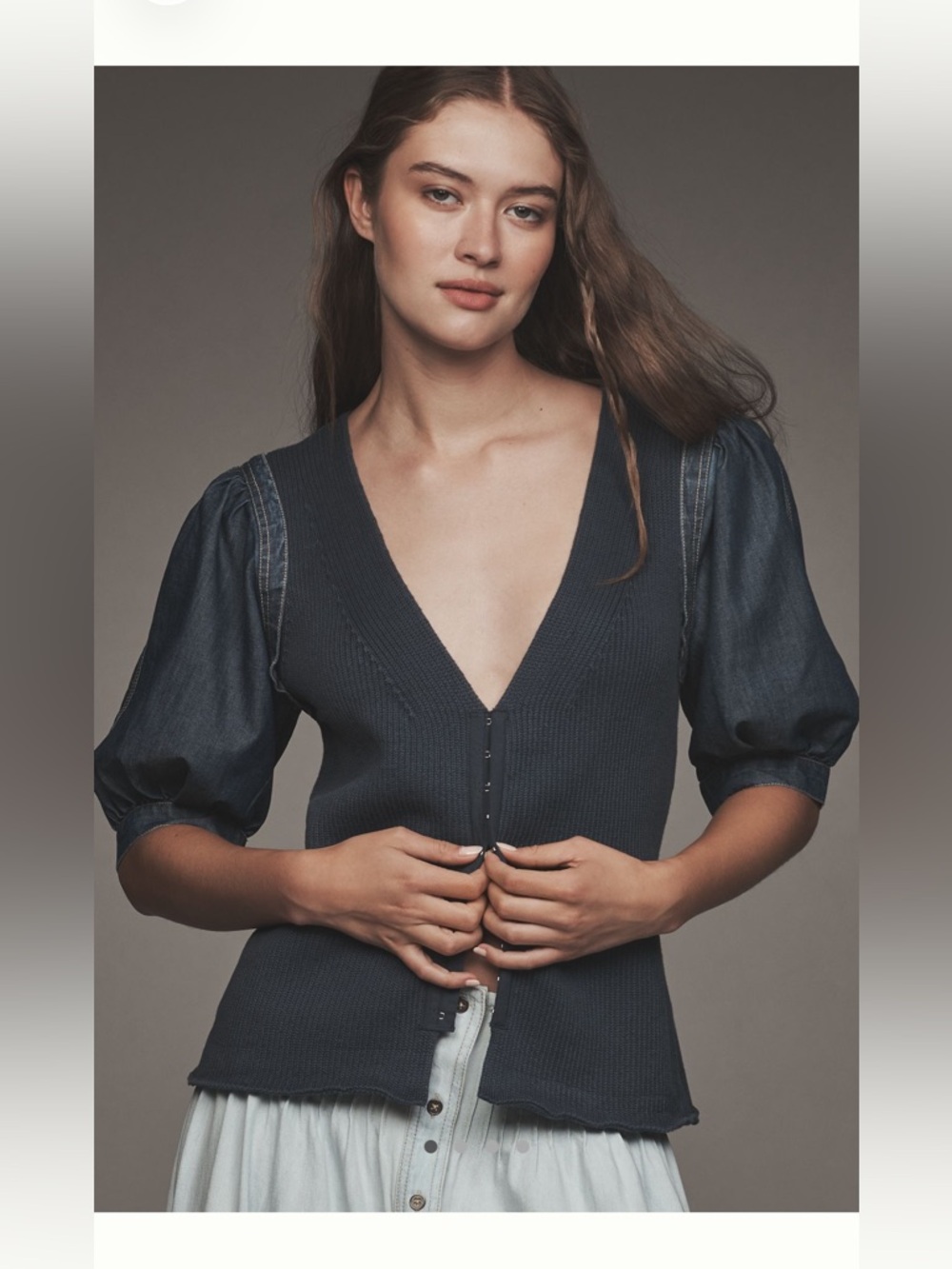 Pilcro • Puff-Sleeve V-Neck Cardigan Sweater